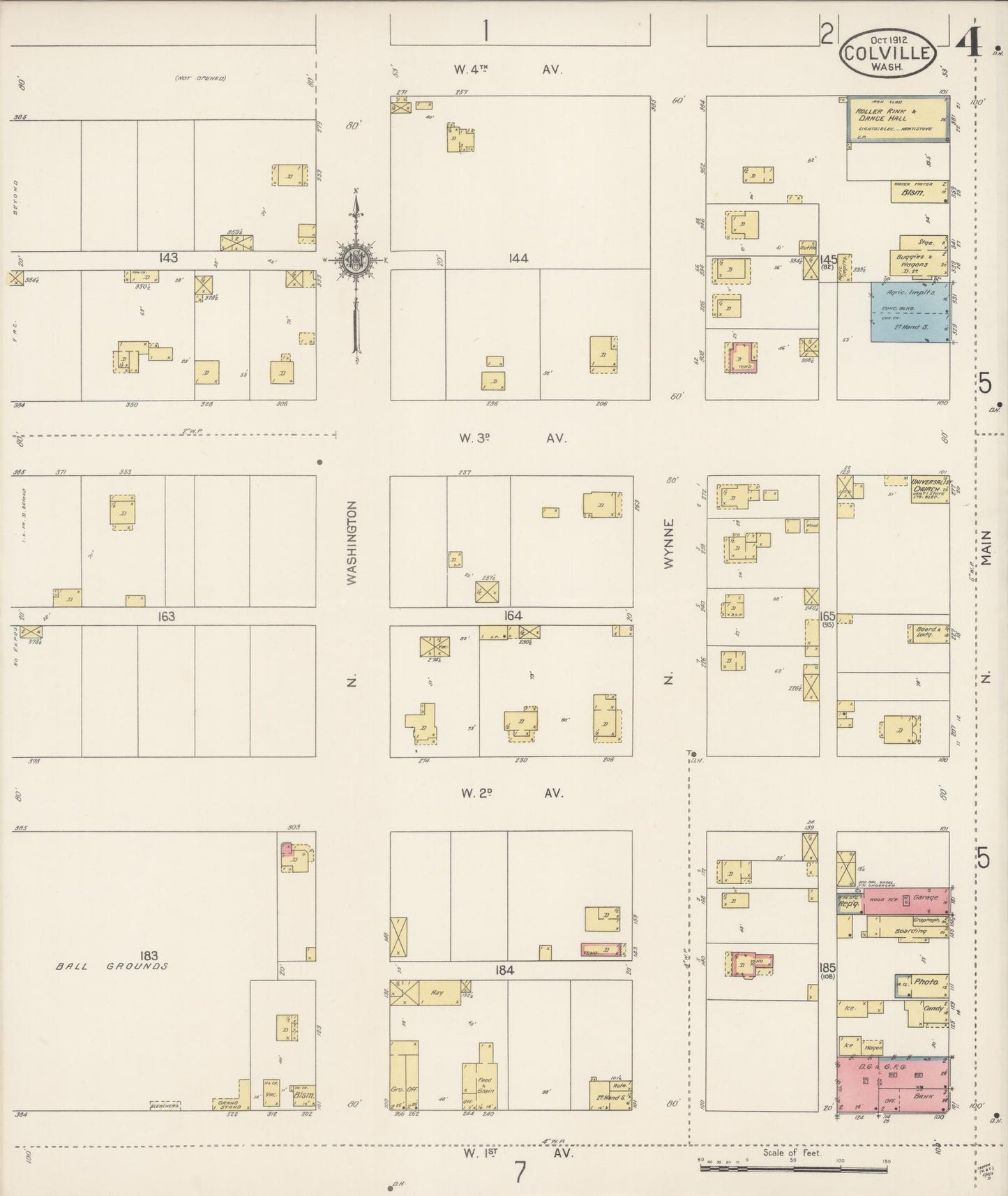 Sanborn Fire Insurance Map from Colville, Stevens County, Washington (1912), Sheet #0004 - Complete Map Set gallery image, historic Sanborn map, vintage wall art, Washington Washington