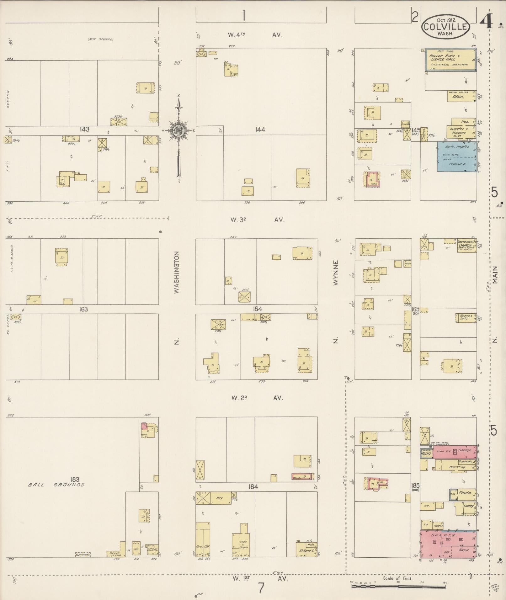 Sanborn Fire Insurance Map from Colville, Stevens County, Washington (1912), Sheet #0004 - Complete Map Set gallery image, historic Sanborn map, vintage wall art, Washington Washington