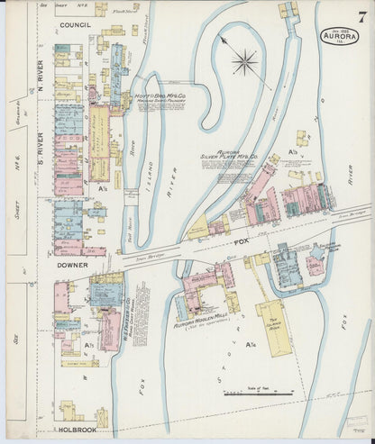 Sanborn Fire Insurance Map from Aurora, Kane County, Illinois (1888), Sheet #0007 - Historic Sanborn Fire Insurance Map Print, vintage old map wall art, antique decor, genealogy gift, Illinois Illinois map