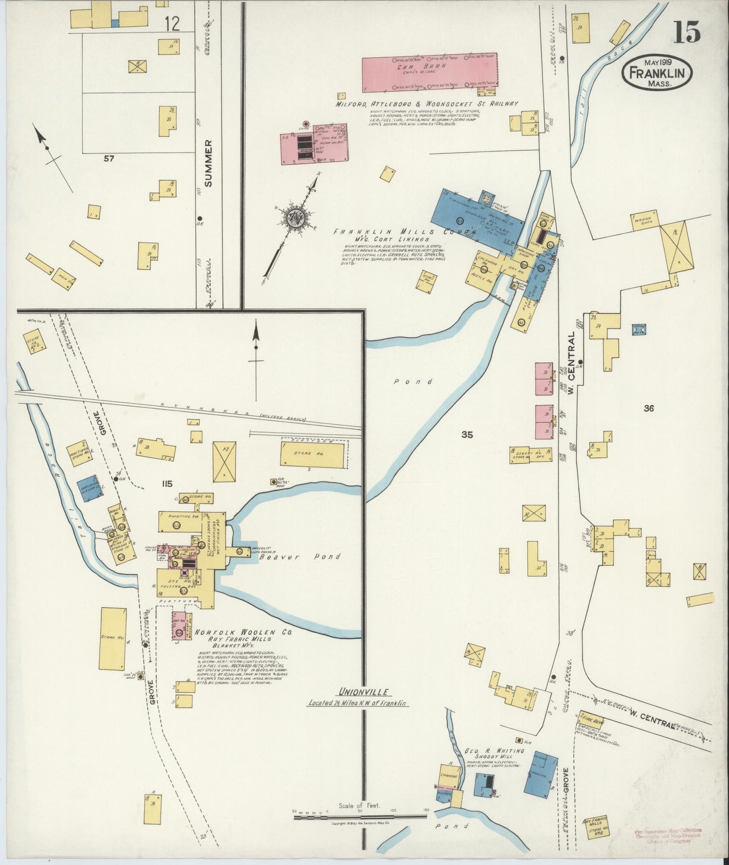 Sanborn Fire Insurance Map from Franklin, Norfolk County, Massachusetts (1919), Sheet #0015 - Complete Map Set gallery image, historic Sanborn map, vintage wall art, Massachusetts Massachusetts