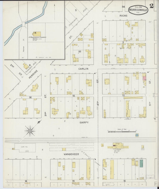 Sanborn Fire Insurance Map from Morrisonville, Christian County, Illinois (1894), Sheet #0002 - Historic Sanborn Fire Insurance Map Print, vintage old map wall art, antique decor, genealogy gift, Illinois Illinois map