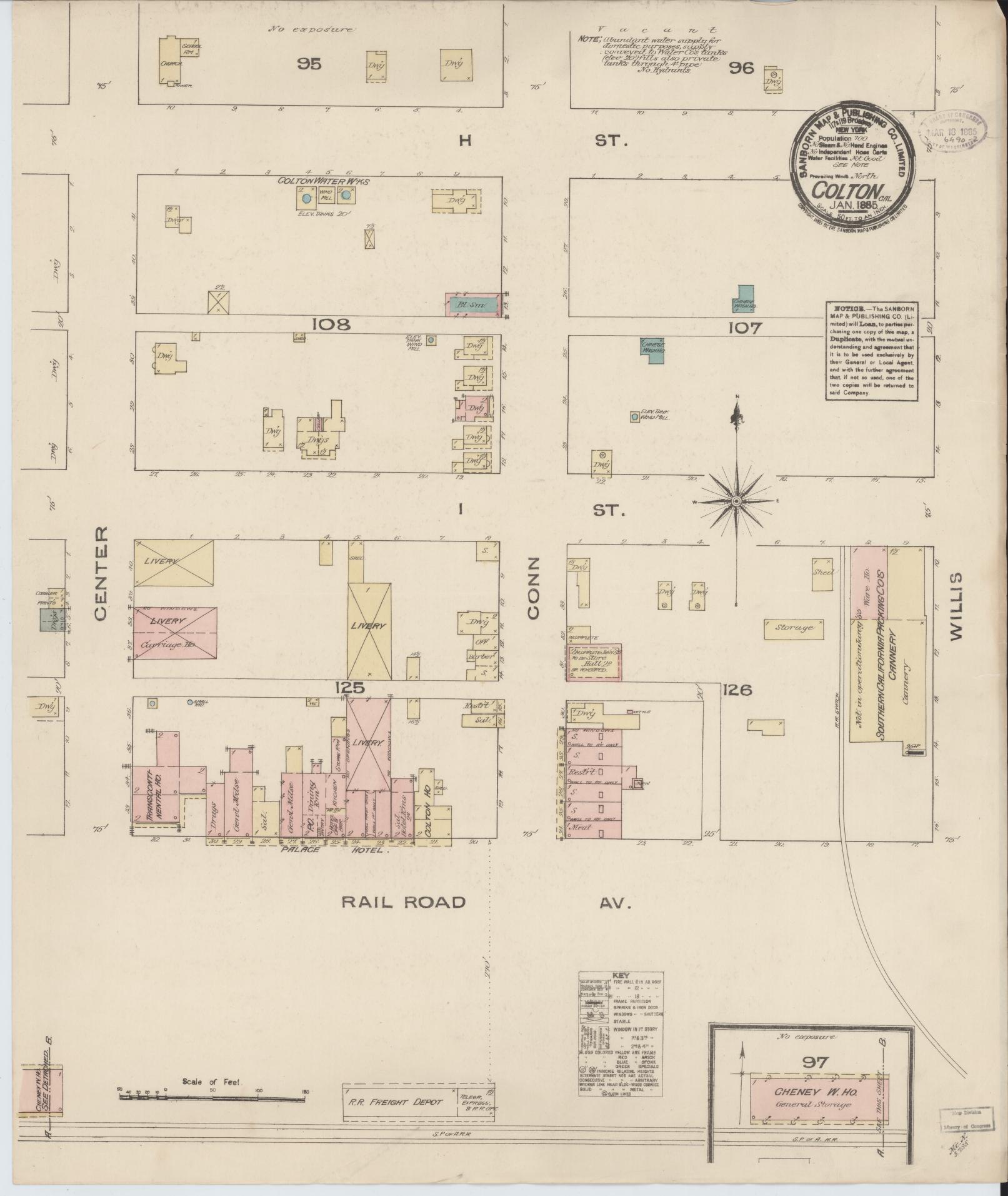 Sanborn Fire Insurance Map from Colton, San Bernardino County, California (1885), Sheet #0001 - Historic Sanborn Fire Insurance Map Print, vintage old map wall art, antique decor, genealogy gift, California California map