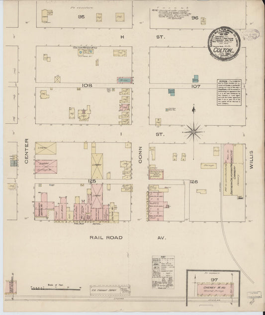 Sanborn Fire Insurance Map from Colton, San Bernardino County, California (1885), Sheet #0001 - Historic Sanborn Fire Insurance Map Print, vintage old map wall art, antique decor, genealogy gift, California California map
