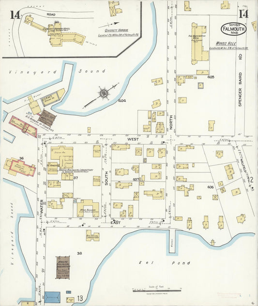 Sanborn Fire Insurance Map from Falmouth, Barnstable County, Massachusetts (1923), Sheet #0014 - Historic Sanborn Fire Insurance Map Print, vintage old map wall art, antique decor, genealogy gift, Massachusetts Massachusetts map