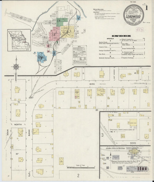 Sanborn Fire Insurance Map from Leadwood, Saint Francois County, Missouri (1914), Sheet #0001 - Complete Map Set gallery image, historic Sanborn map, vintage wall art, Missouri Missouri