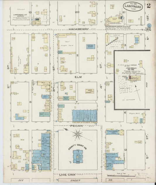 Sanborn Fire Insurance Map from Lampasas, Lampasas County, Texas (1885), Sheet #0002 - Historic Sanborn Fire Insurance Map Print, vintage old map wall art, antique decor, genealogy gift, Texas Texas map