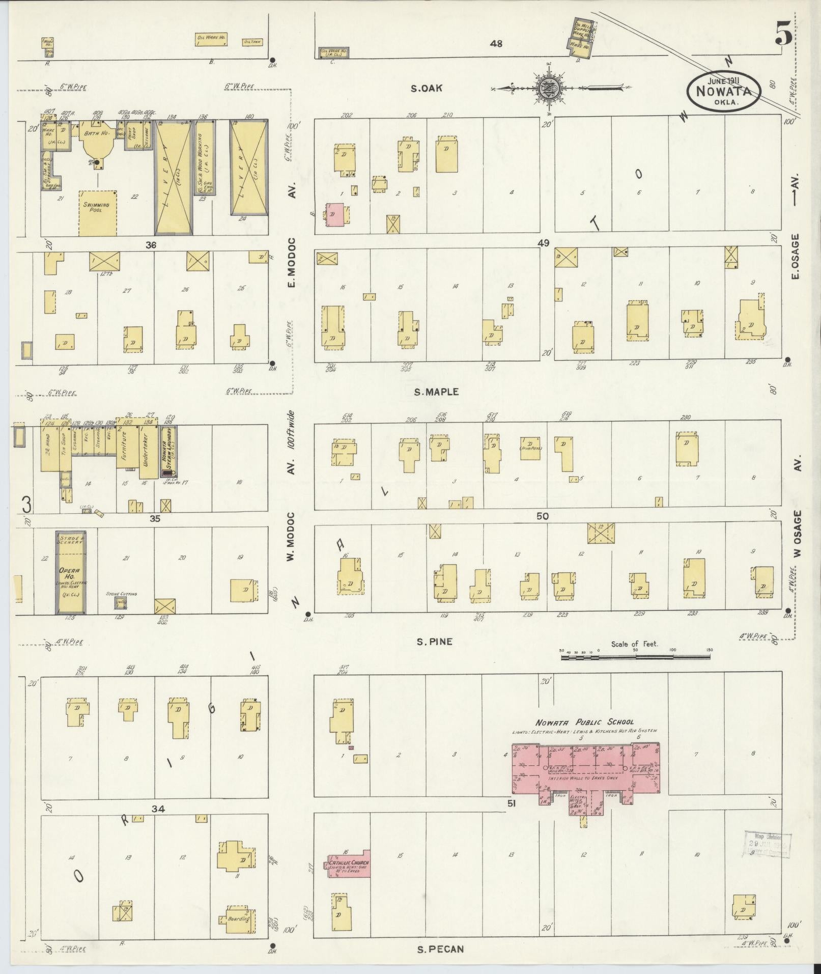 Sanborn Fire Insurance Map from Nowata, Nowata County, Oklahoma (1911), Sheet #0005 - Complete Map Set gallery image, historic Sanborn map, vintage wall art, Oklahoma Oklahoma