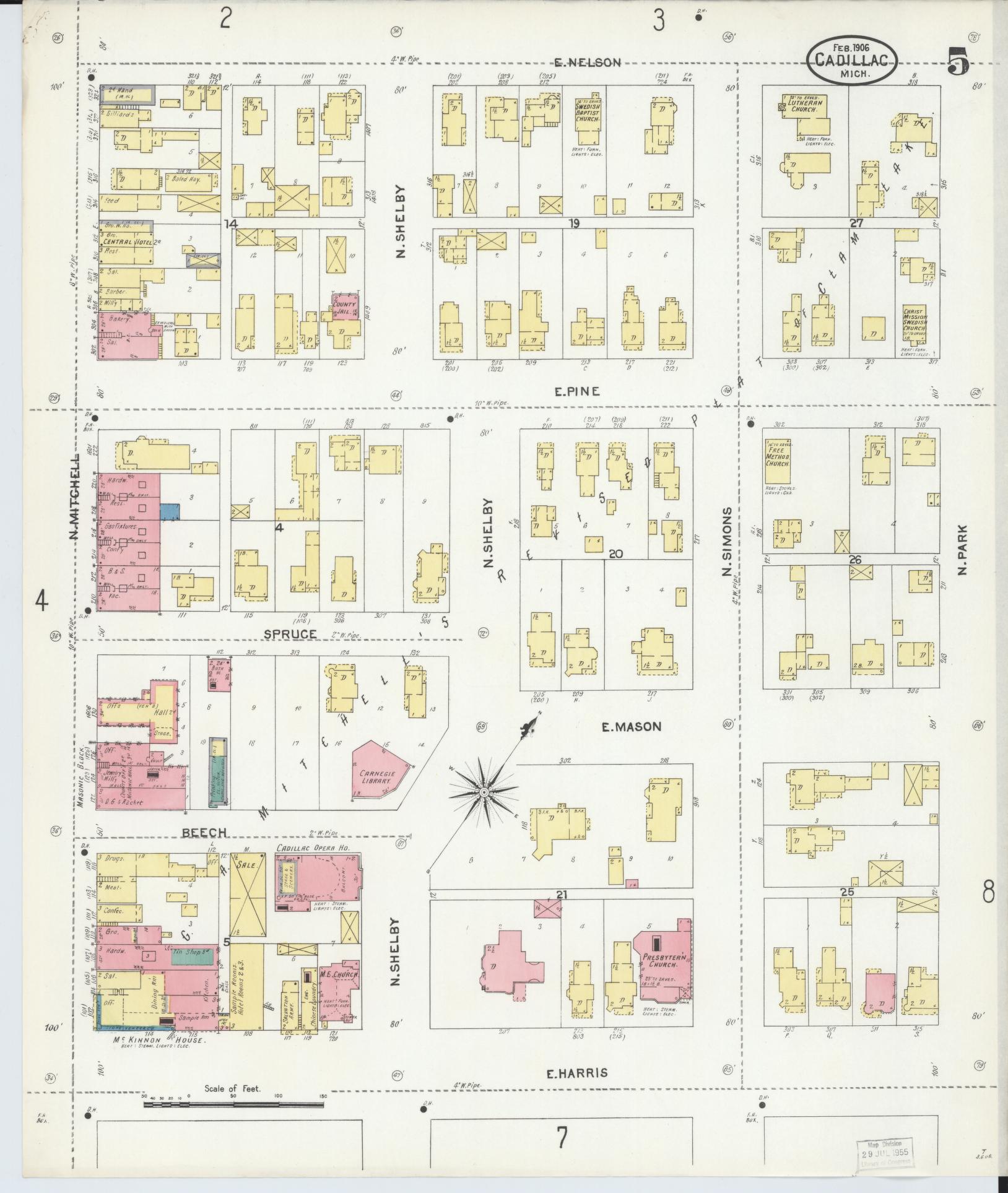 Sanborn Fire Insurance Map from Cadillac, Wexford County, Michigan (1906), Sheet #0005 - Complete Map Set gallery image, historic Sanborn map, vintage wall art, Michigan Michigan