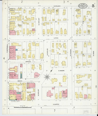 Sanborn Fire Insurance Map from Cadillac, Wexford County, Michigan (1906), Sheet #0005 - Complete Map Set gallery image, historic Sanborn map, vintage wall art, Michigan Michigan