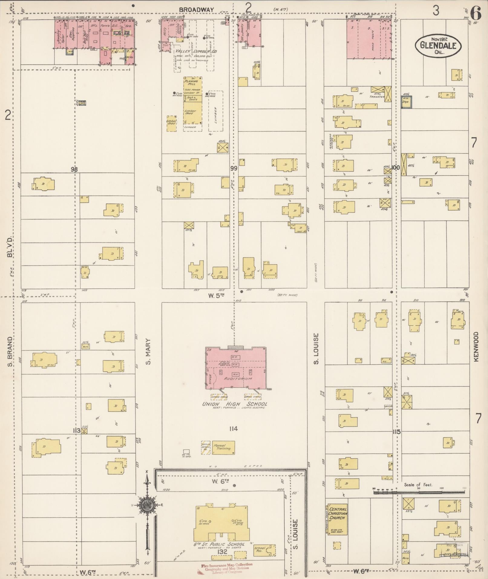 Sanborn Fire Insurance Map from Glendale, Los Angeles County, California (1912), Sheet #0006 - Historic Sanborn Fire Insurance Map Print, vintage old map wall art, antique decor, genealogy gift, California California map