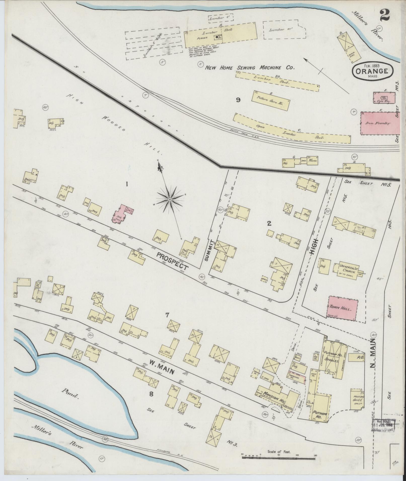 Sanborn Fire Insurance Map from Orange, Franklin County, Massachusetts (1889), Sheet #0002 - Historic Sanborn Fire Insurance Map Print, vintage old map wall art, antique decor, genealogy gift, Massachusetts Massachusetts map