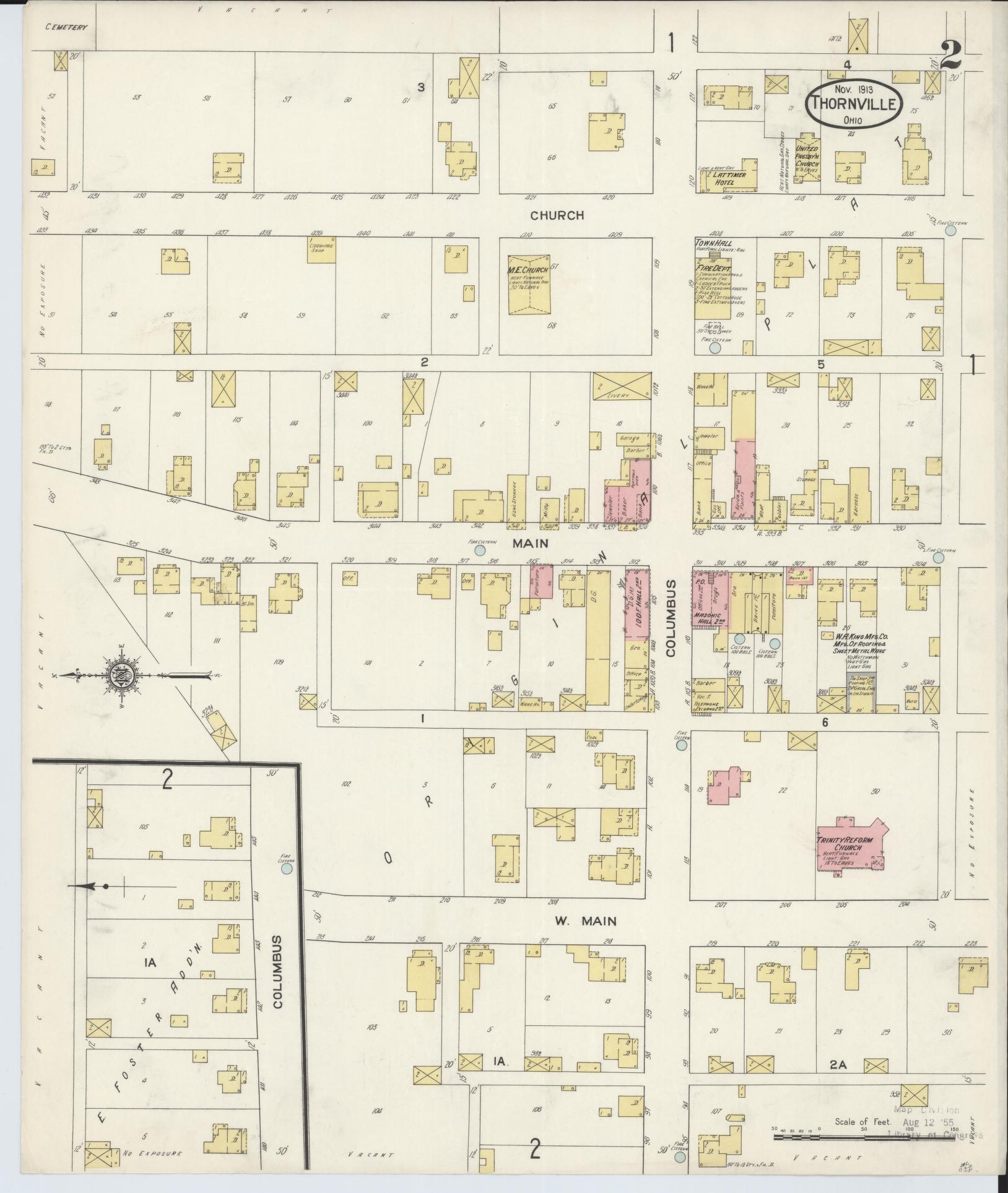 Sanborn Fire Insurance Map from Thornville, Perry County, Ohio (1913), Sheet #0002 - Historic Sanborn Fire Insurance Map Print, vintage old map wall art, antique decor, genealogy gift, Ohio Ohio map