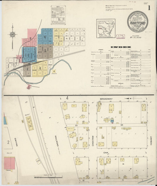 Sanborn Fire Insurance Map from Hartford, Sebastian County, Arkansas (1913), Sheet #0001 - Historic Sanborn Fire Insurance Map Print, vintage old map wall art, antique decor, genealogy gift, Arkansas Arkansas map