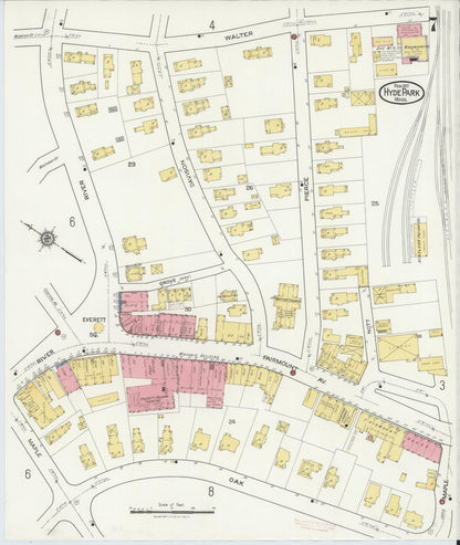 Sanborn Fire Insurance Map from Hyde Park, Norfolk County, Massachusetts (1917), Sheet #0007 - Complete Map Set gallery image, historic Sanborn map, vintage wall art, Massachusetts Massachusetts