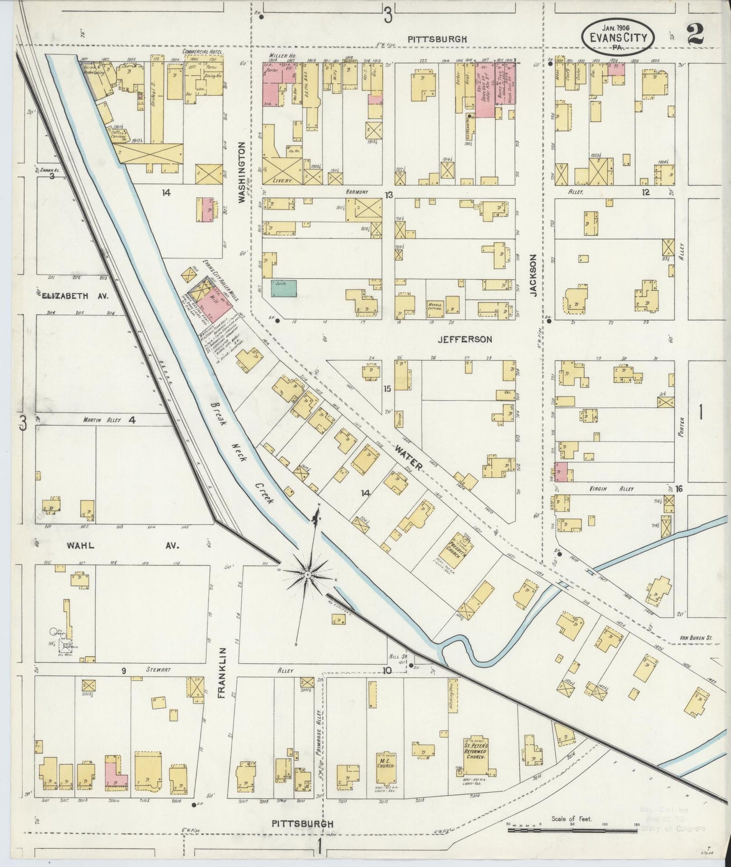 Sanborn Fire Insurance Map from Evans City, Butler County, Pennsylvania (1906), Sheet #0002 - Historic Sanborn Fire Insurance Map Print, vintage old map wall art, antique decor, genealogy gift, Pennsylvania Pennsylvania map