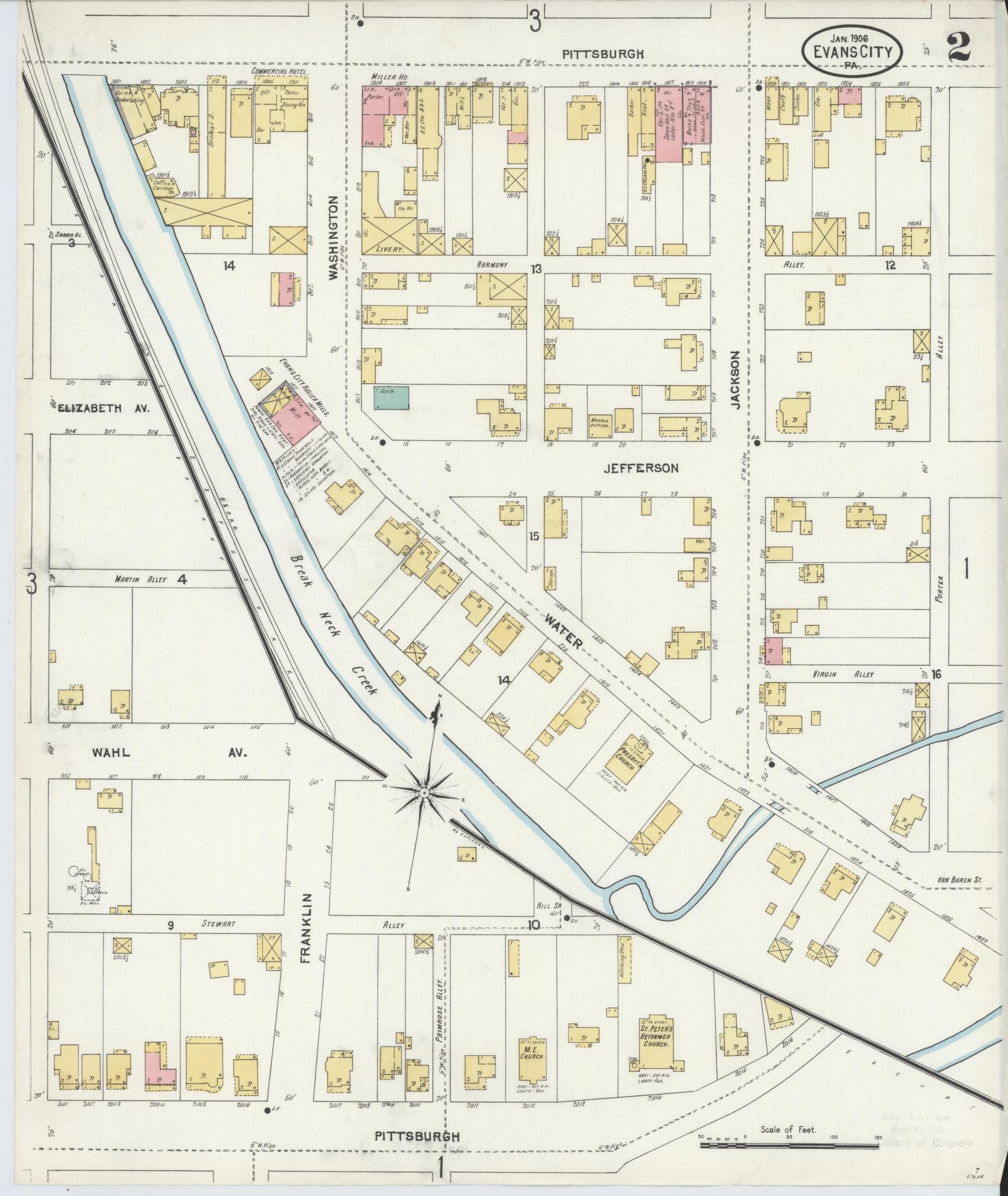 Sanborn Fire Insurance Map from Evans City, Butler County, Pennsylvania (1906), Sheet #0002 - Historic Sanborn Fire Insurance Map Print, vintage old map wall art, antique decor, genealogy gift, Pennsylvania Pennsylvania map