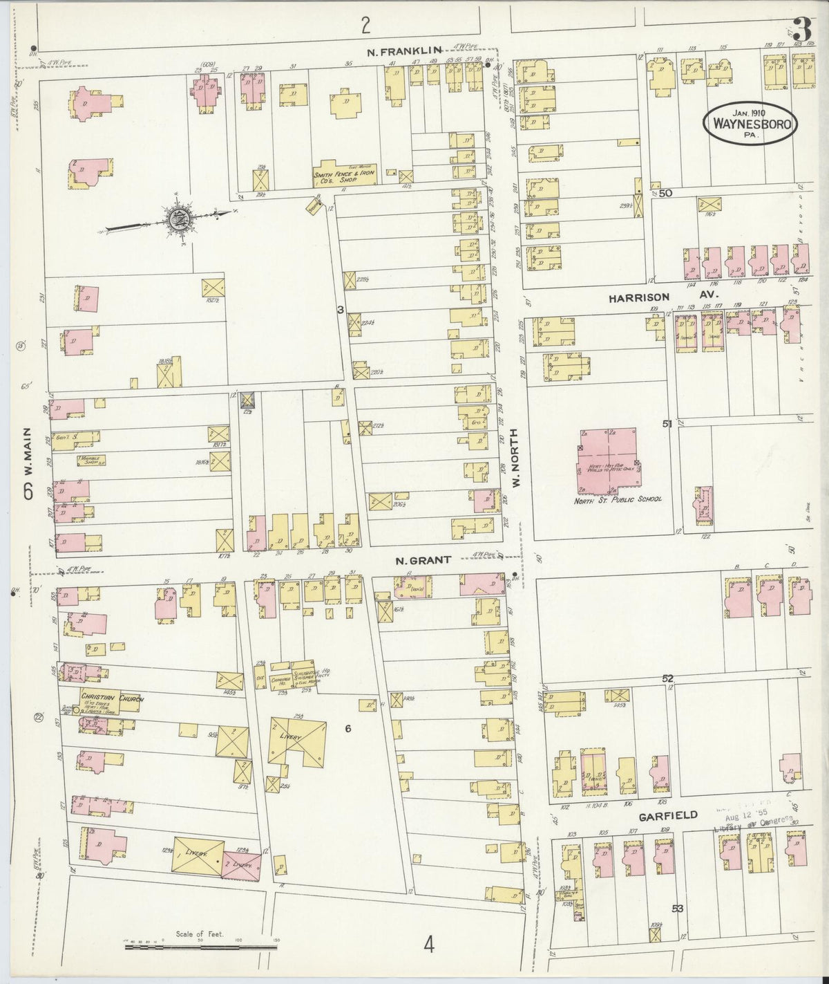 Sanborn Fire Insurance Map from Waynesboro, Franklin County, Pennsylvania (1910), Sheet #0003 - Historic Sanborn Fire Insurance Map Print, vintage old map wall art, antique decor, genealogy gift, Pennsylvania Pennsylvania map