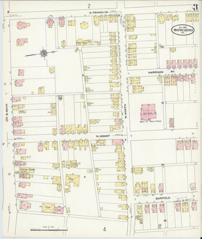 Sanborn Fire Insurance Map from Waynesboro, Franklin County, Pennsylvania (1910), Sheet #0003 - Historic Sanborn Fire Insurance Map Print, vintage old map wall art, antique decor, genealogy gift, Pennsylvania Pennsylvania map