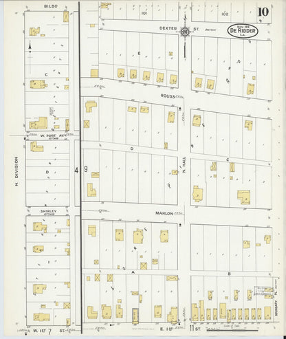 Sanborn Fire Insurance Map from De Ridder, Beauregard Parish, Louisiana (1916), Sheet #0010 - Complete Map Set gallery image, historic Sanborn map, vintage wall art, Louisiana Louisiana