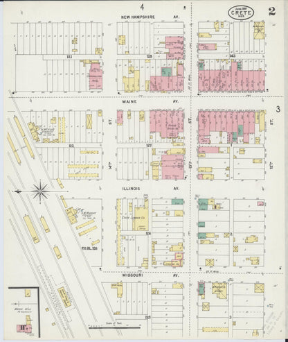 Sanborn Fire Insurance Map from Crete, Saline County, Nebraska (1897), Sheet #0002 - Complete Map Set gallery image, historic Sanborn map, vintage wall art, Nebraska Nebraska