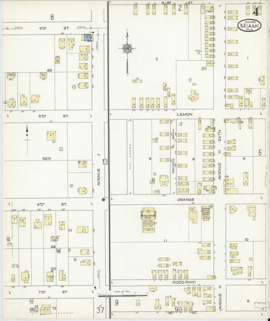 Sanborn Fire Insurance Map from Miami, Dade County, Florida (1914), Sheet #0004 - Historic Sanborn Fire Insurance Map Print, vintage old map wall art, antique decor, genealogy gift, Florida Florida map