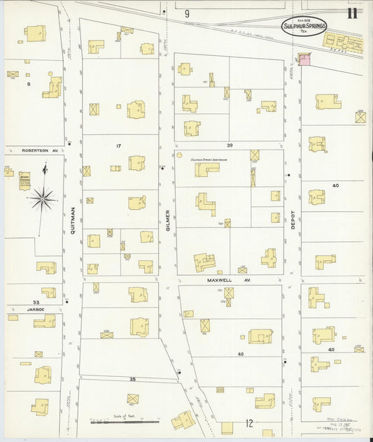 Sanborn Fire Insurance Map from Sulphur Springs, Hopkins County, Texas (1909), Sheet #0011 - Historic Sanborn Fire Insurance Map Print, vintage old map wall art, antique decor, genealogy gift, Texas Texas map