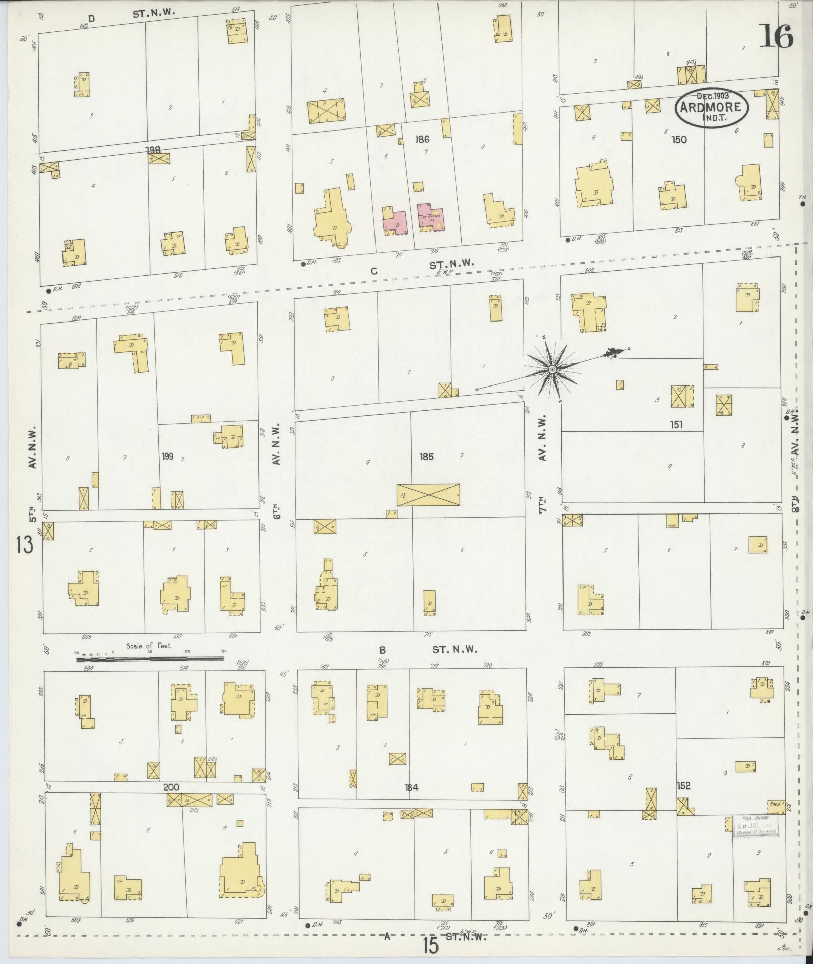 Sanborn Fire Insurance Map from Ardmore, Carter County, Oklahoma (1903), Sheet #0016 - Historic Sanborn Fire Insurance Map Print, vintage old map wall art, antique decor, genealogy gift, Oklahoma Oklahoma map