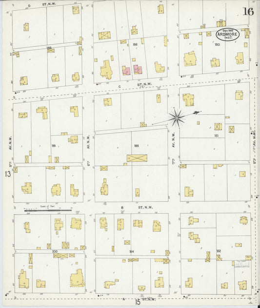 Sanborn Fire Insurance Map from Ardmore, Carter County, Oklahoma (1903), Sheet #0016 - Historic Sanborn Fire Insurance Map Print, vintage old map wall art, antique decor, genealogy gift, Oklahoma Oklahoma map