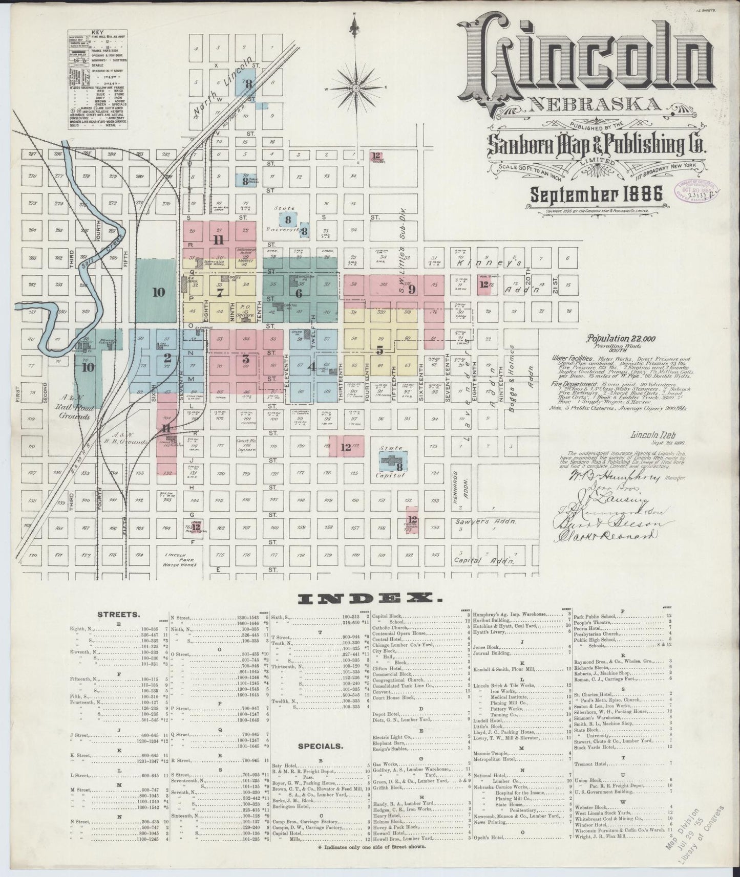 Sanborn Fire Insurance Map from Lincoln, Lancaster County, Nebraska (1886), Sheet #0001 - Historic Sanborn Fire Insurance Map Print, vintage old map wall art, antique decor, genealogy gift, Nebraska Nebraska map