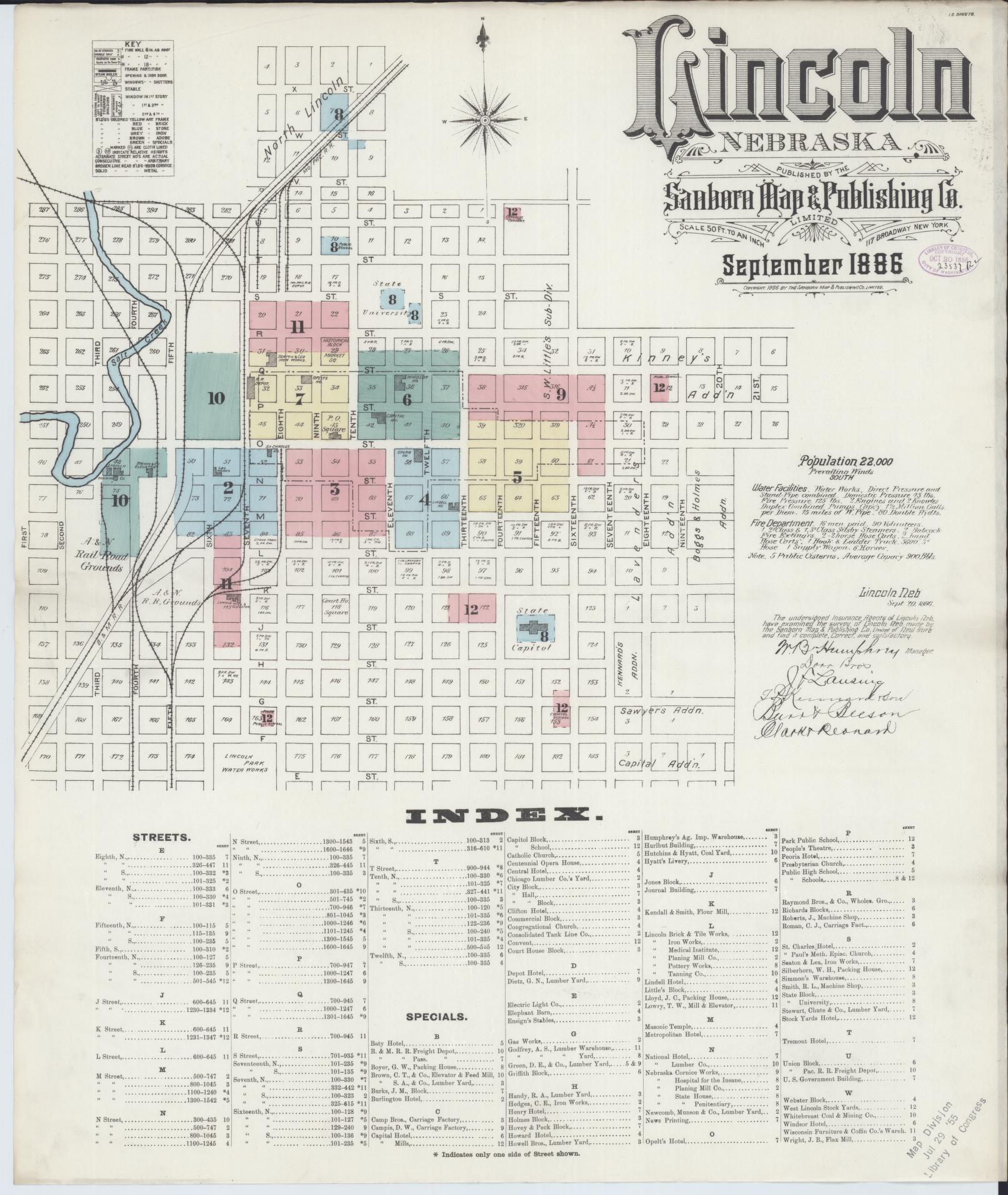 Sanborn Fire Insurance Map from Lincoln, Lancaster County, Nebraska (1886), Sheet #0001 - Historic Sanborn Fire Insurance Map Print, vintage old map wall art, antique decor, genealogy gift, Nebraska Nebraska map