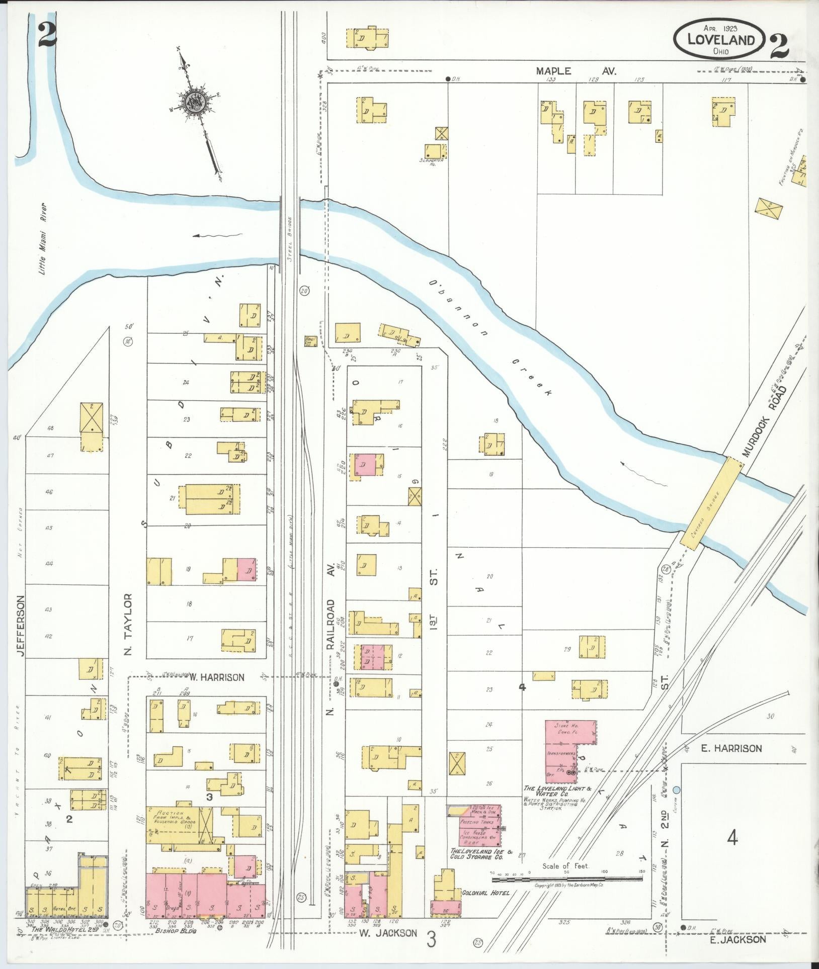 Sanborn Fire Insurance Map from Loveland, Clermont, Hamilton, And Warren County, Ohio (1923), Sheet #0002 - Historic Sanborn Fire Insurance Map Print, vintage old map wall art, antique decor, genealogy gift, Ohio Ohio map