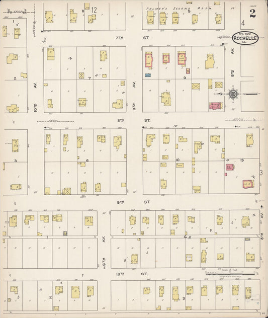 Sanborn Fire Insurance Map from Rochelle, Ogle County, Illinois (1922), Sheet #0002 - Historic Sanborn Fire Insurance Map Print, vintage old map wall art, antique decor, genealogy gift, Illinois Illinois map