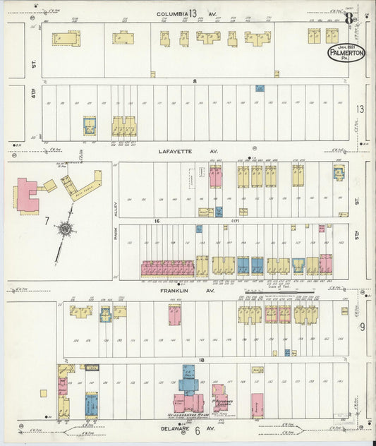 Sanborn Fire Insurance Map from Palmerton, Carbon County, Pennsylvania (1921), Sheet #0008 - Historic Sanborn Fire Insurance Map Print, vintage old map wall art, antique decor, genealogy gift, Pennsylvania Pennsylvania map