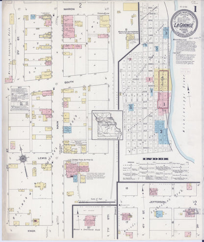 Sanborn Fire Insurance Map from La Grange, Lewis County, Missouri (1914), Sheet #0001 - Complete Map Set gallery image, historic Sanborn map, vintage wall art, Missouri Missouri