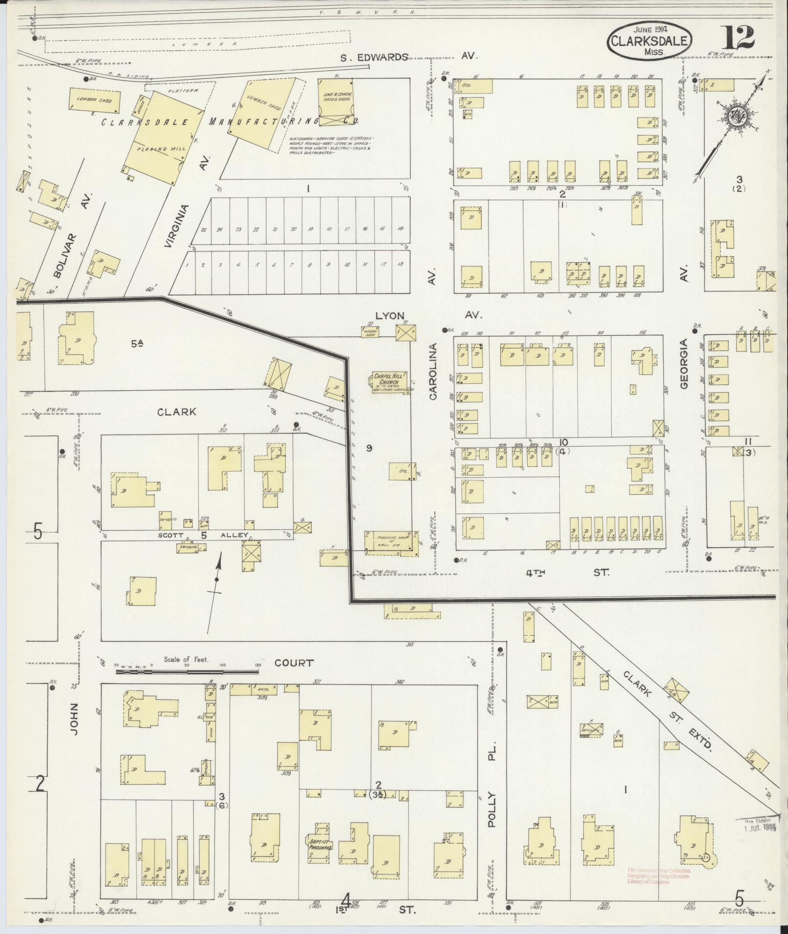 Sanborn Fire Insurance Map from Clarksdale, Coahoma County, Mississippi (1914), Sheet #0012 - Complete Map Set gallery image, historic Sanborn map, vintage wall art, Mississippi Mississippi