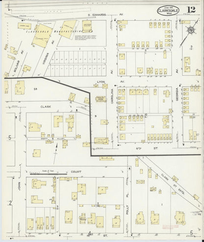 Sanborn Fire Insurance Map from Clarksdale, Coahoma County, Mississippi (1914), Sheet #0012 - Complete Map Set gallery image, historic Sanborn map, vintage wall art, Mississippi Mississippi