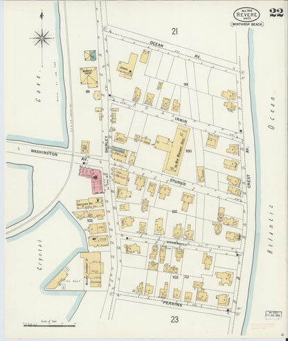 Sanborn Fire Insurance Map from Revere, Suffolk County, Massachusetts (1900), Sheet #0022 - Historic Sanborn Fire Insurance Map Print, vintage old map wall art, antique decor, genealogy gift, Massachusetts Massachusetts map