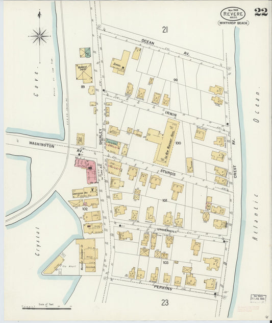 Sanborn Fire Insurance Map from Revere, Suffolk County, Massachusetts (1900), Sheet #0022 - Historic Sanborn Fire Insurance Map Print, vintage old map wall art, antique decor, genealogy gift, Massachusetts Massachusetts map
