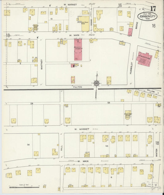 Sanborn Fire Insurance Map from Johnson City, Washington County, Tennessee (1913), Sheet #0017 - Historic Sanborn Fire Insurance Map Print, vintage old map wall art, antique decor, genealogy gift, Tennessee Tennessee map