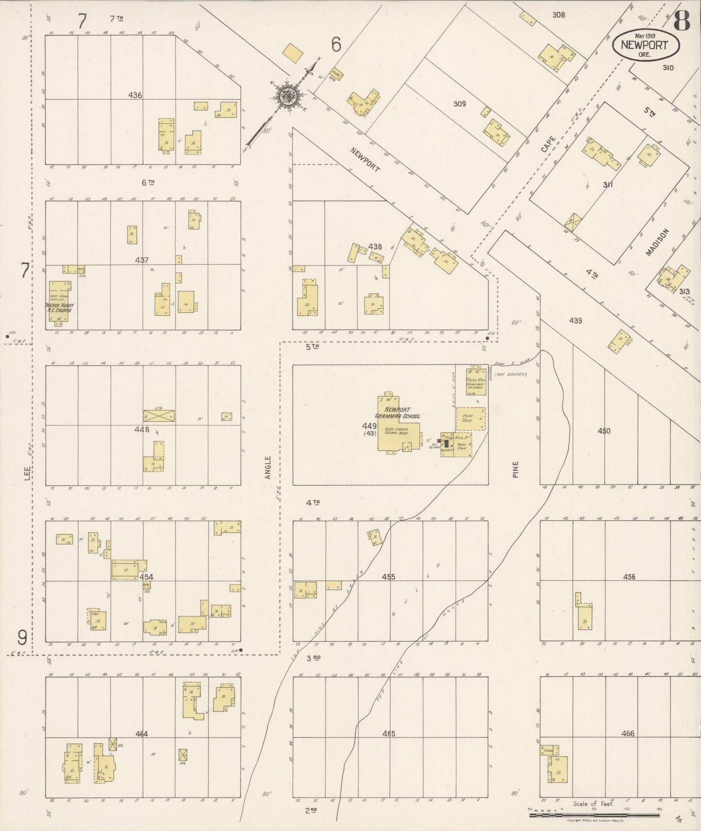 Sanborn Fire Insurance Map from Newport, Lincoln County, Oregon (1919), Sheet #0008 - Complete Map Set gallery image, historic Sanborn map, vintage wall art, Oregon Oregon