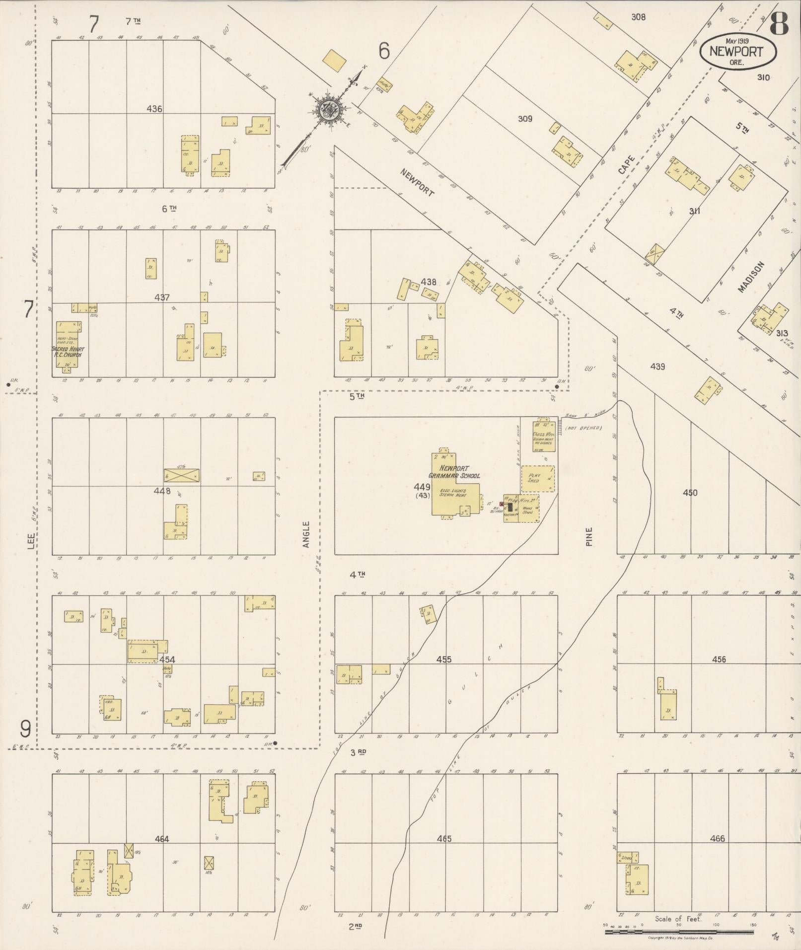 Sanborn Fire Insurance Map from Newport, Lincoln County, Oregon (1919), Sheet #0008 - Complete Map Set gallery image, historic Sanborn map, vintage wall art, Oregon Oregon