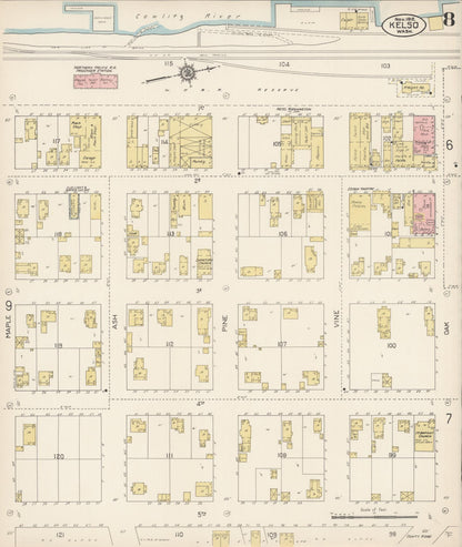 Sanborn Fire Insurance Map from Kelso, Cowlitz County, Washington (1912), Sheet #0008 - Complete Map Set gallery image, historic Sanborn map, vintage wall art, Washington Washington