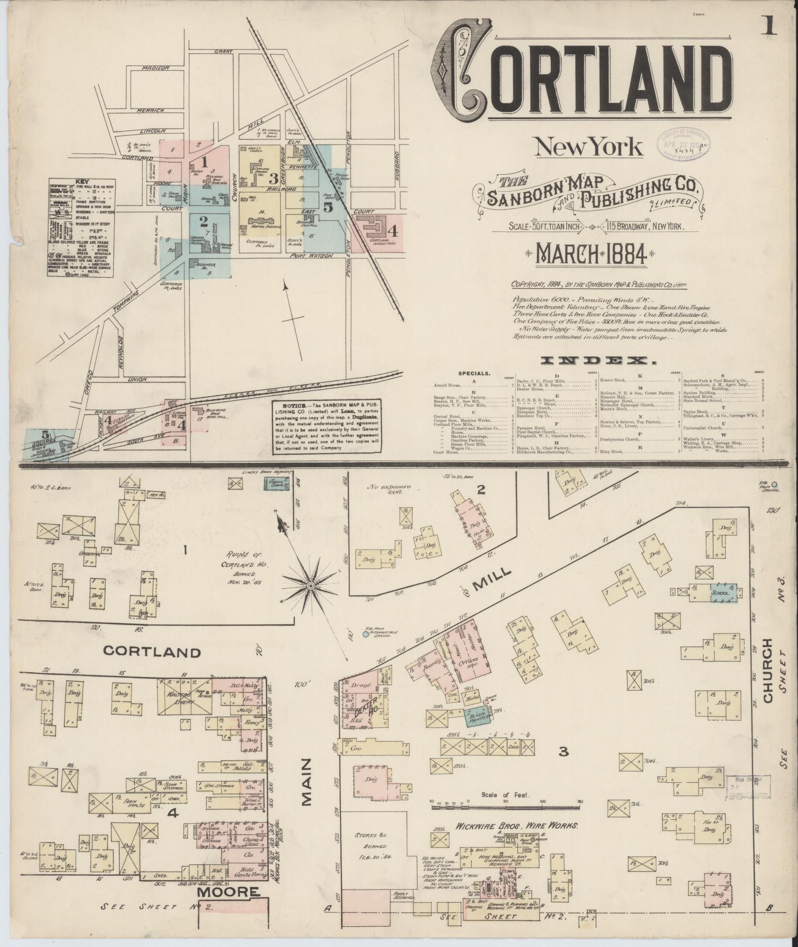 Sanborn Fire Insurance Map from Cortland, Cortland County, New York. (1884) – Historic Sanborn Fire Insurance Map Print