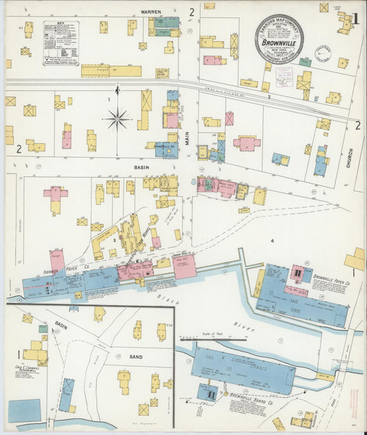 Sanborn Fire Insurance Map from Brownville, Jefferson County, New York (1902), Sheet #0001 - Historic Sanborn Fire Insurance Map Print, vintage old map wall art, antique decor, genealogy gift, New York New York map