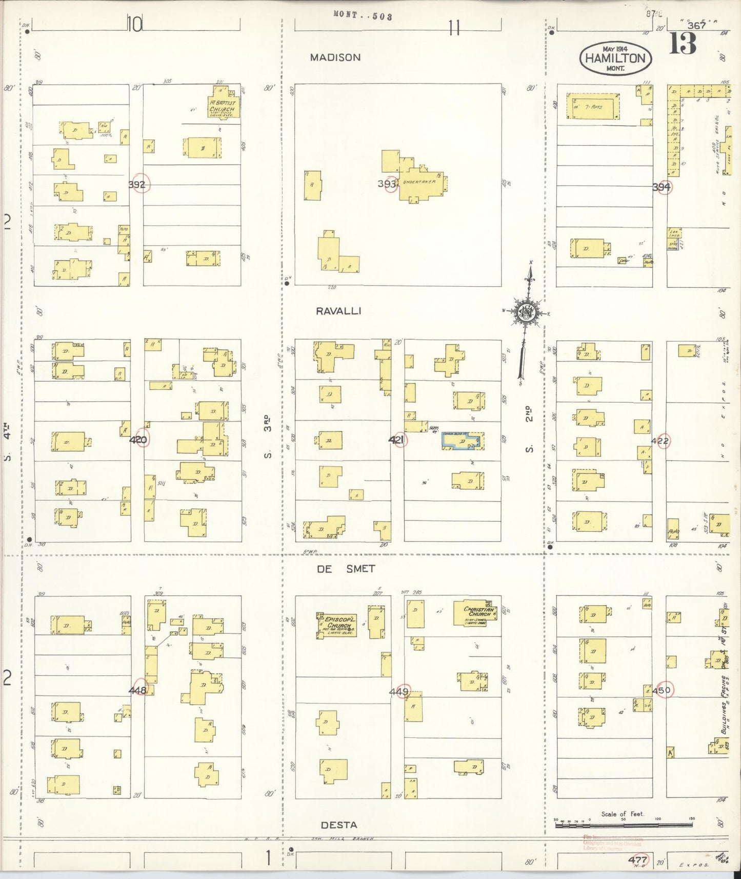 Sanborn Fire Insurance Map from Hamilton, Ravalli County, Montana (1944), Sheet #0013 - Historic Sanborn Fire Insurance Map Print, vintage old map wall art, antique decor, genealogy gift, Montana Montana map