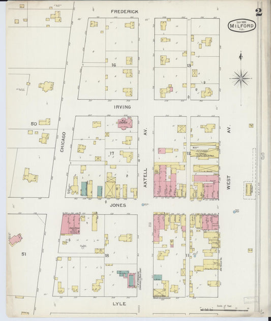 Sanborn Fire Insurance Map from Milford, Iroquois County, Illinois (1893), Sheet #0002 - Historic Sanborn Fire Insurance Map Print, vintage old map wall art, antique decor, genealogy gift, Illinois Illinois map