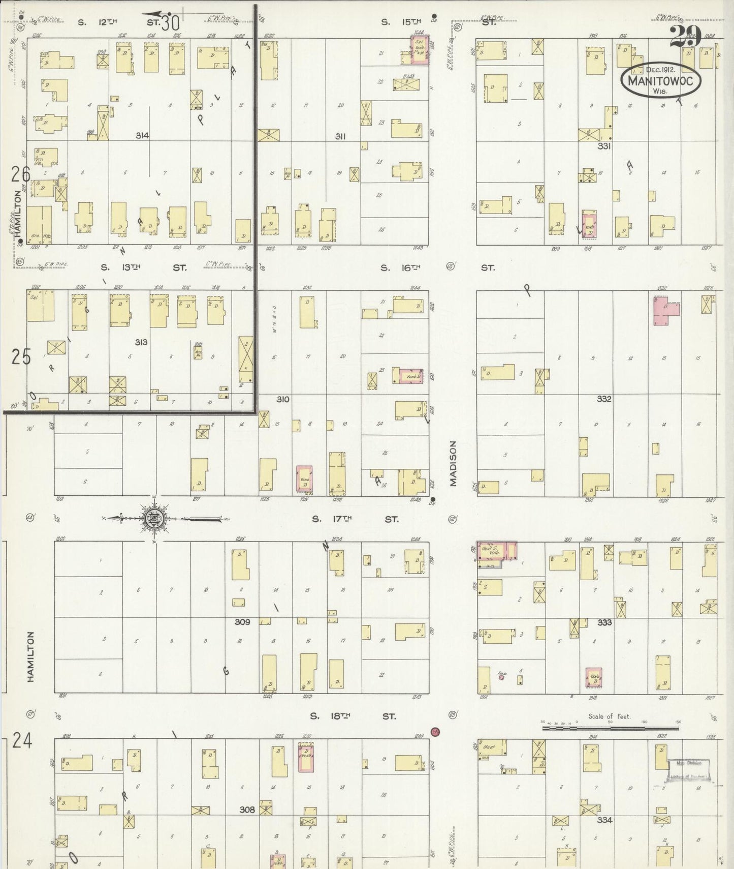 Sanborn Fire Insurance Map from Manitowoc, Manitowoc County, Wisconsin (1912), Sheet #0029 - Complete Map Set gallery image, historic Sanborn map, vintage wall art, Wisconsin Wisconsin