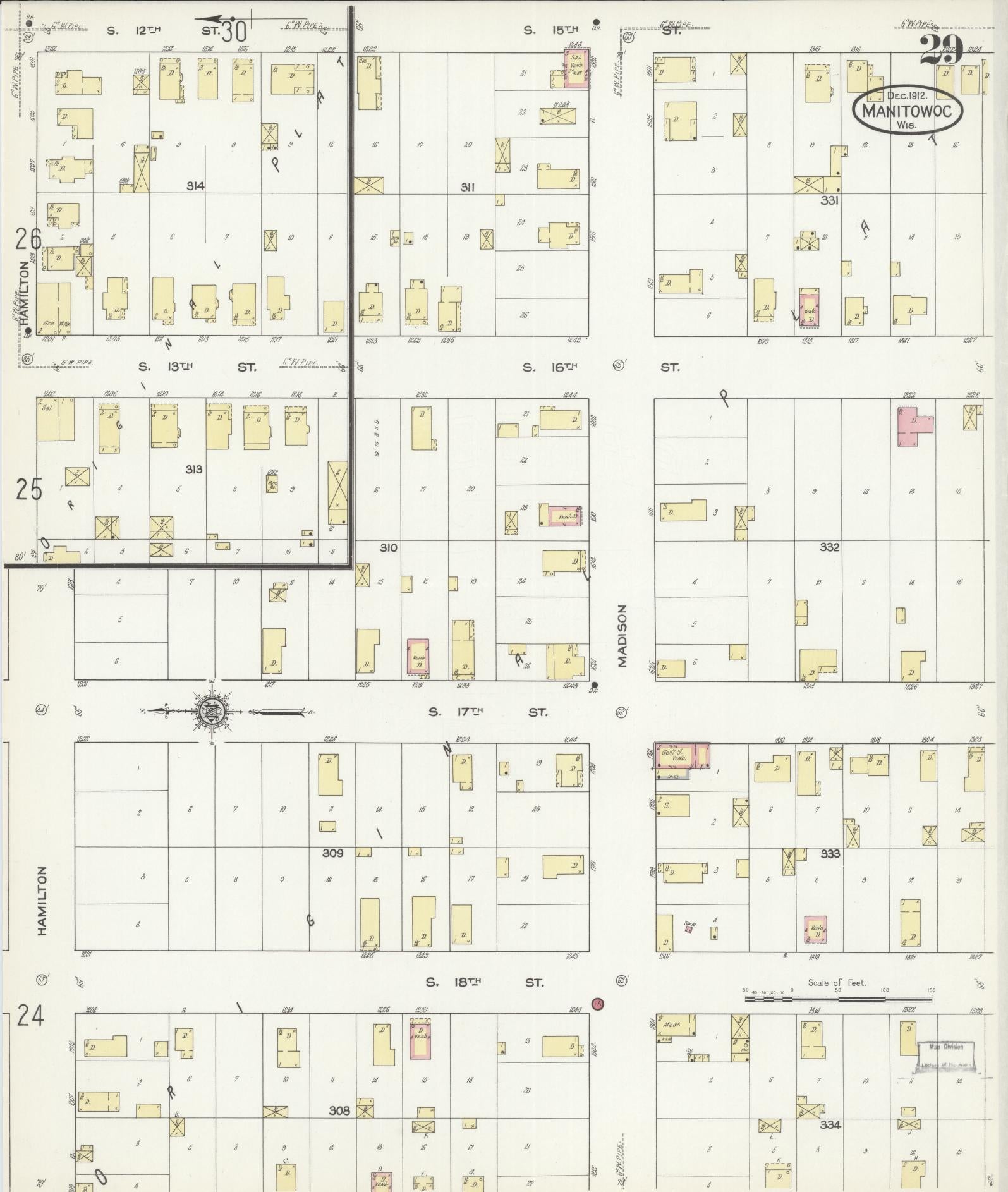 Sanborn Fire Insurance Map from Manitowoc, Manitowoc County, Wisconsin (1912), Sheet #0029 - Complete Map Set gallery image, historic Sanborn map, vintage wall art, Wisconsin Wisconsin