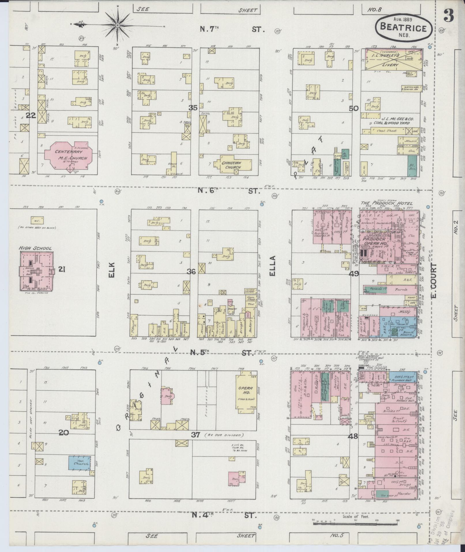 Sanborn Fire Insurance Map from Beatrice, Gage County, Nebraska (1889), Sheet #0003 - Historic Sanborn Fire Insurance Map Print, vintage old map wall art, antique decor, genealogy gift, Nebraska Nebraska map