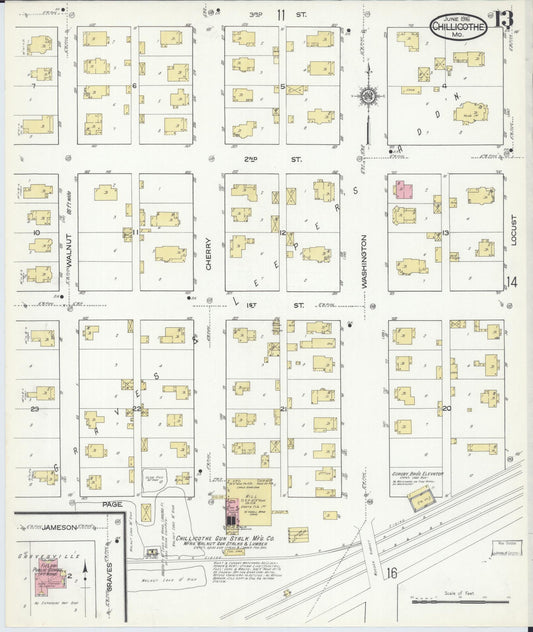 Sanborn Fire Insurance Map from Chillicothe, Livingston County, Missouri (1916), Sheet #0013 - Historic Sanborn Fire Insurance Map Print, vintage old map wall art, antique decor, genealogy gift, Missouri Missouri map
